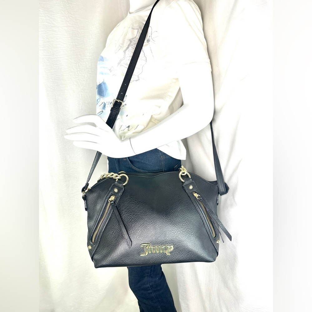 Juicy Couture Black Faux Leather Medium Shoulder Bag Goldtone Chain Strap - Picture 2 of 12